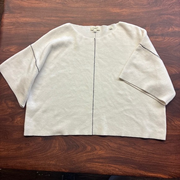 Max Studio London Knit Top Women Size M Ivory Excellent Contrast Seam 4706795 - Picture 2 of 8